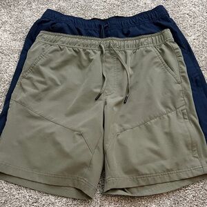 Set of 2 Men's Olive Green Athletic Drawstring Shorts-size M